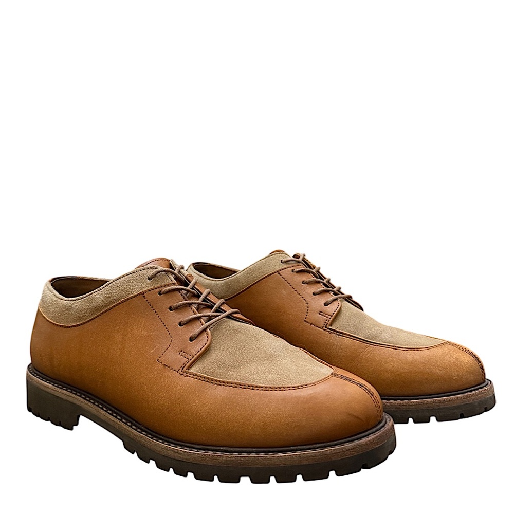 POLO RALPH LAUREN - BROWN TAN LEATHER TWO-TONE DERBY BOOTS - Picture 4 of 11